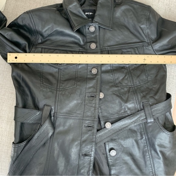 🖤 Nasty Gal Black Real Leather Oversized Tie-Waist Shirt Jacket Shacket - Picture 6 of 13